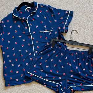 Kate Spade Navy Pajama Set with Strawberry Print XL